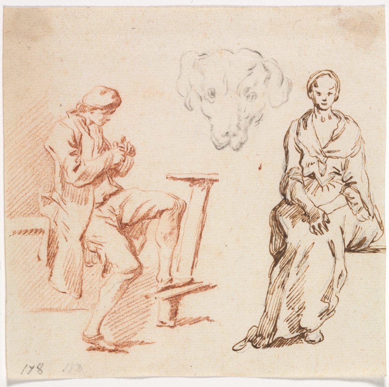List studií: Sedící muž, hlava psa, sedící žena od Claude Joseph Vernet