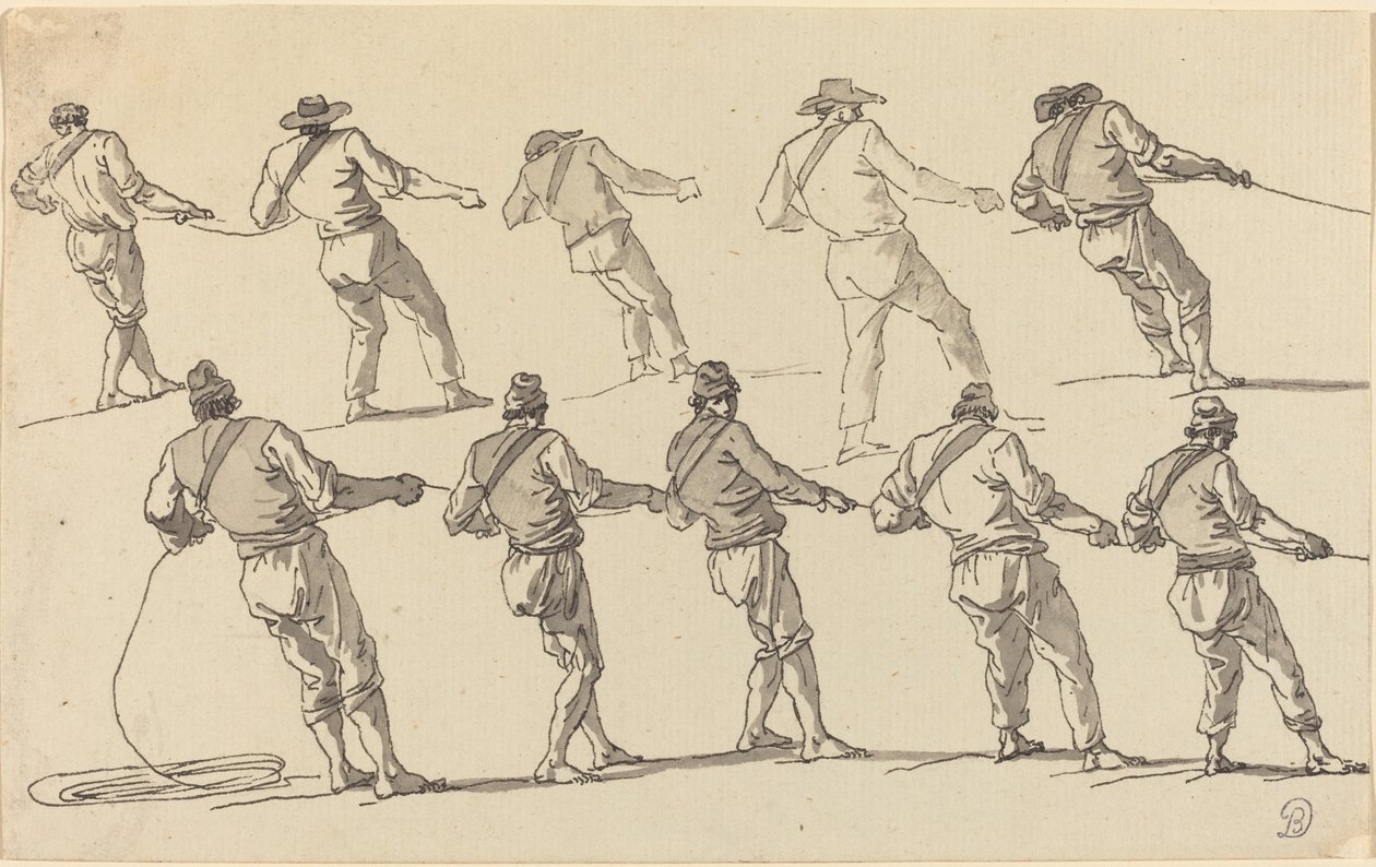 Deset mužů táhnoucích za provazy od Claude Joseph Vernet