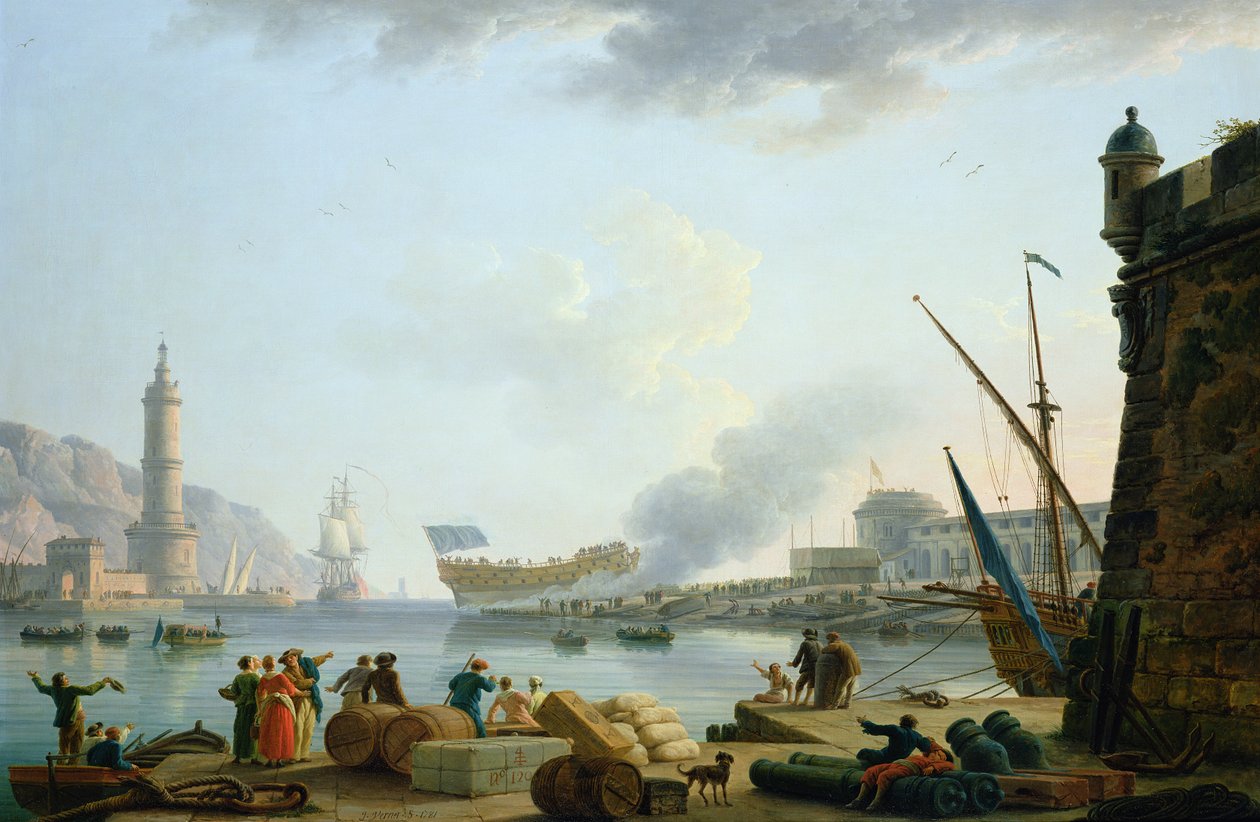 Start válečné lodi u ústí přístavu, 1781 od Claude Joseph Vernet