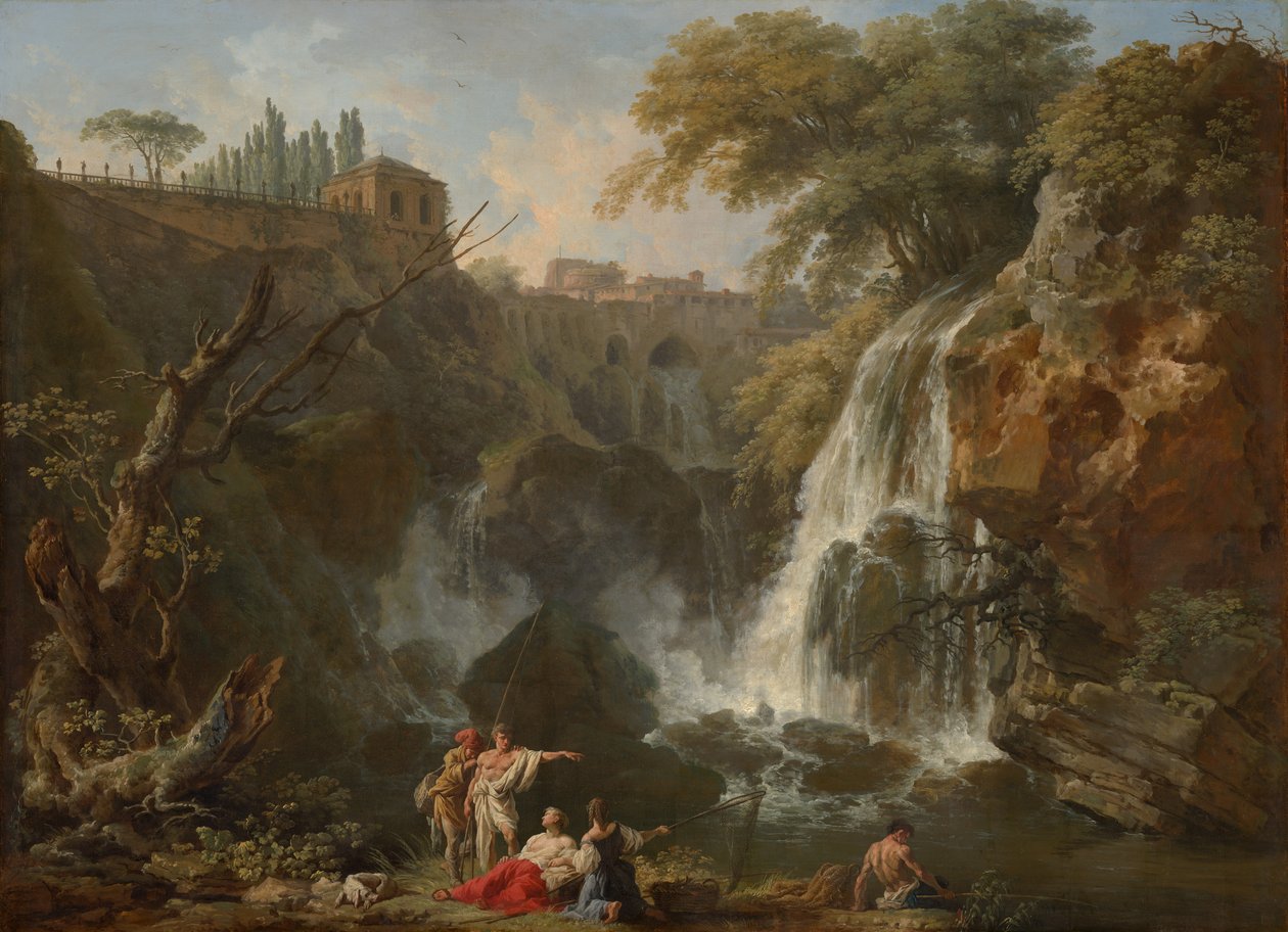 Vodopády v Tivoli, s vilou Maecenas, c.1740-50 od Claude Joseph Vernet