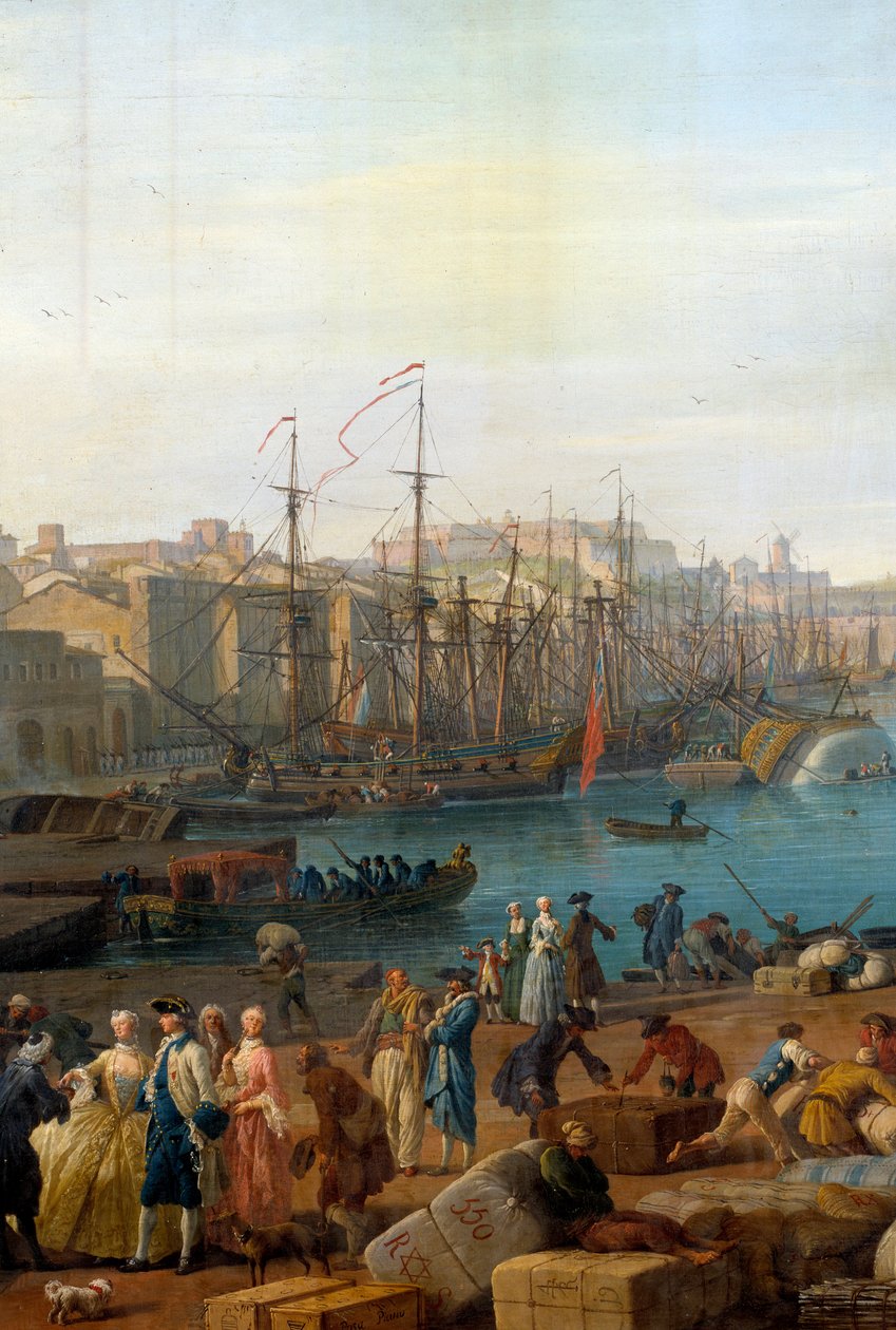 Přístav Marseille v 18. století Detail představující vykládku zboží. Obraz Josepha Verneta (1714-1789) od Claude Joseph Vernet