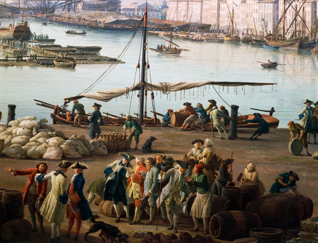 Třetí pohled na Toulon, pohled na starý přístav ze strany obchodů s potravinami, detail (olej na plátně) od Claude Joseph Vernet