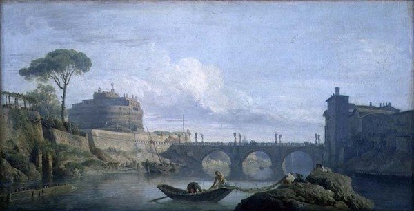 Pohled na most a zámek sv. Angela, Řím, kolem roku 1748 (olej na plátně) od Claude Joseph Vernet