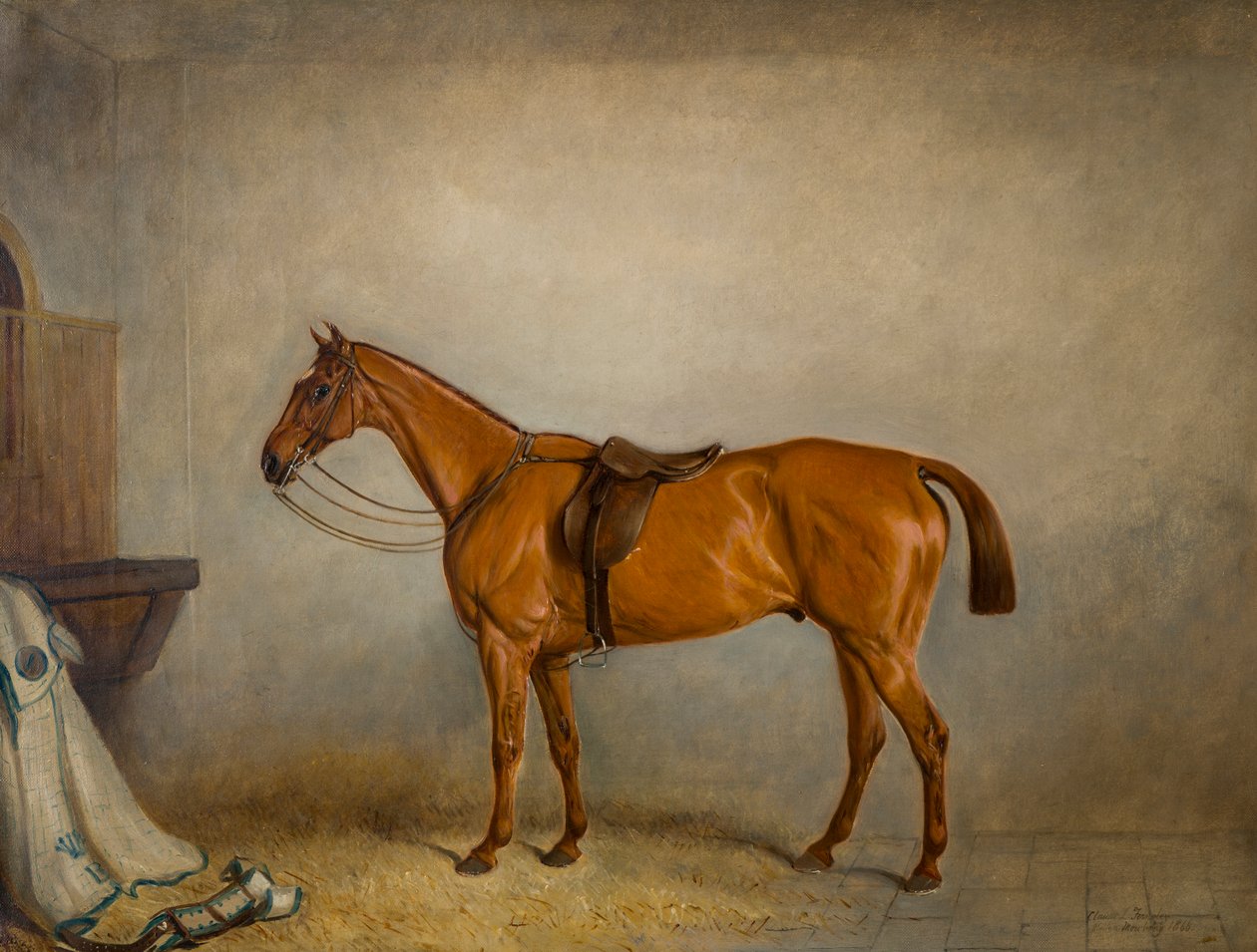 Planeta koní ve stáji, kolem roku 1866 (olej na plátně) od Claude L. Ferneley