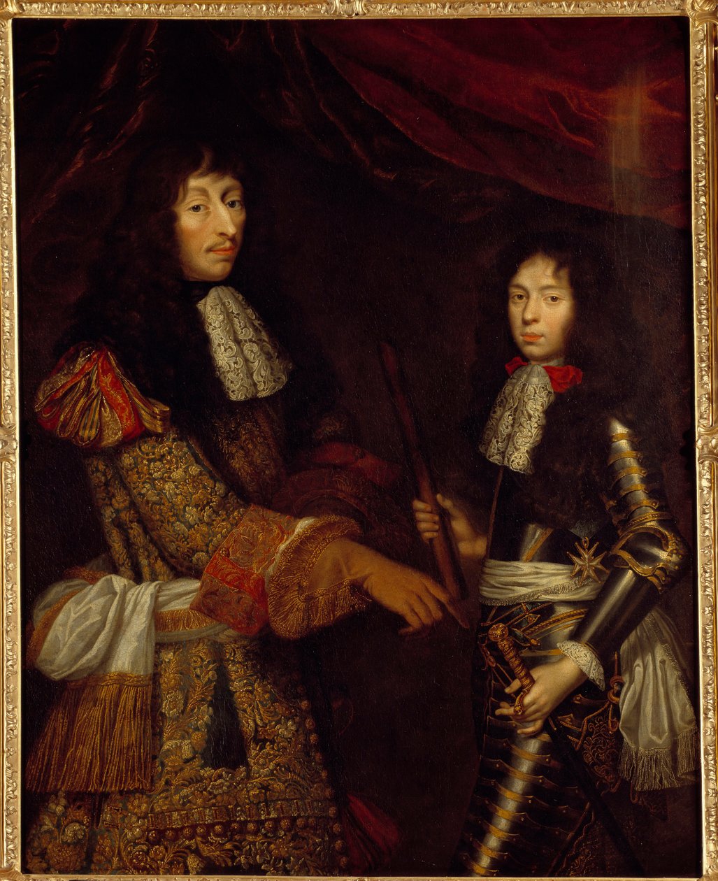 Portrét Ludvíka II. prince z Bourbonu (Bourbon-Conde) (1621-1686) známého jako Grand Conde a jeho syna Henriho Julese vévody z Enghien (1643 - 1709). Obraz od Clauda Lefebvrea (1632-1675) od Claude Lefebvre