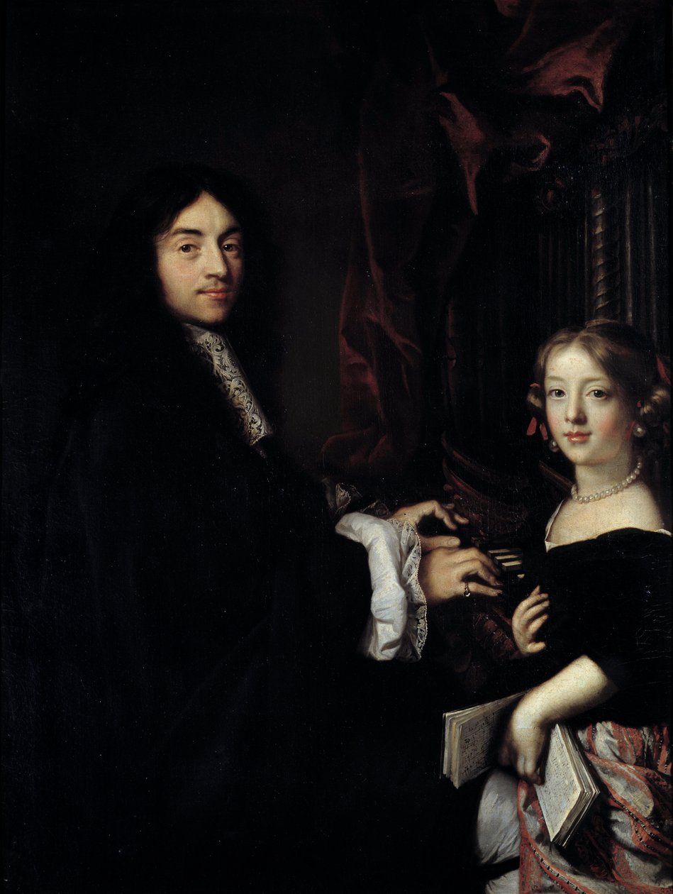 Portrét varhaníka Charlese Couperina (1638-1679) s dcerou malíře Obraz Clauda Lefebvrea (1632-1675) 17. stol. 1,27x0,96 m od Claude Lefebvre