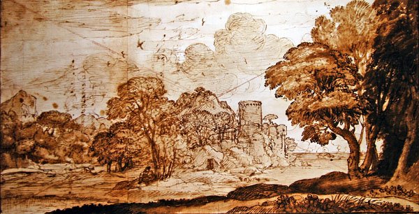 Začarovaný hrad (pero a inkoust a mytí na papíře) od Claude Lorrain