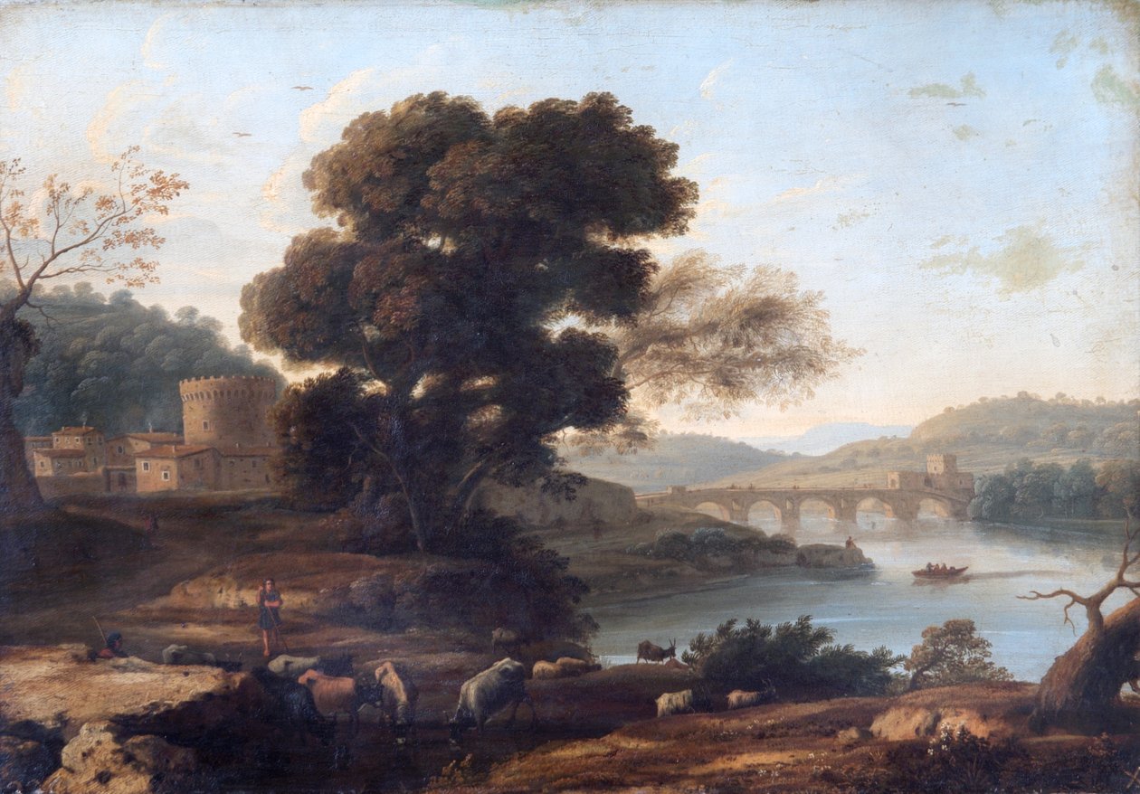 Pastoraalinen maisema Ponte Mollen kanssa, Rooma (öljy kankaalle) od Claude Lorrain (1600 82)