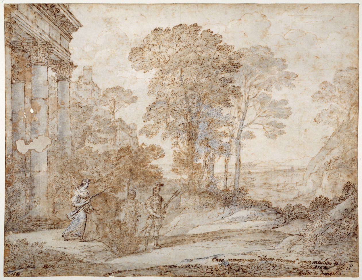 Setkání mezi Venuší a Aeneem, kolem roku 1678 (pero a inkoust s mytím na papíře) od Claude Lorrain