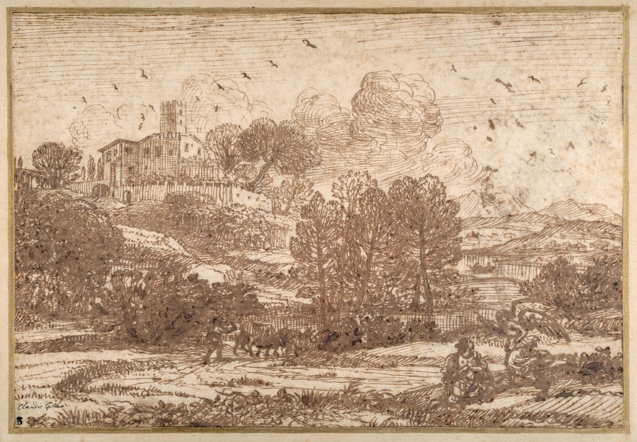 Vyladění mládeže jeho nástroje (inkoust pera a hnědého s hnědým mytím na papíře) od Claude Lorrain