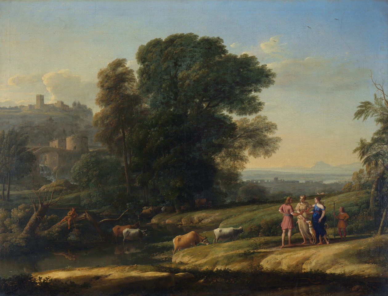 "Krajina s Cephalem a Prokrisem znovu sjednocená Dianou" (Krajina s Cefalem a Prokrisem znovu sjednocená Dianou) Malba Clauda Lorraina (1600-1682) Olej na plátně 1645 Rozměr 101,5x133 cm Národní galerie, Londýn od Claude Lorrain