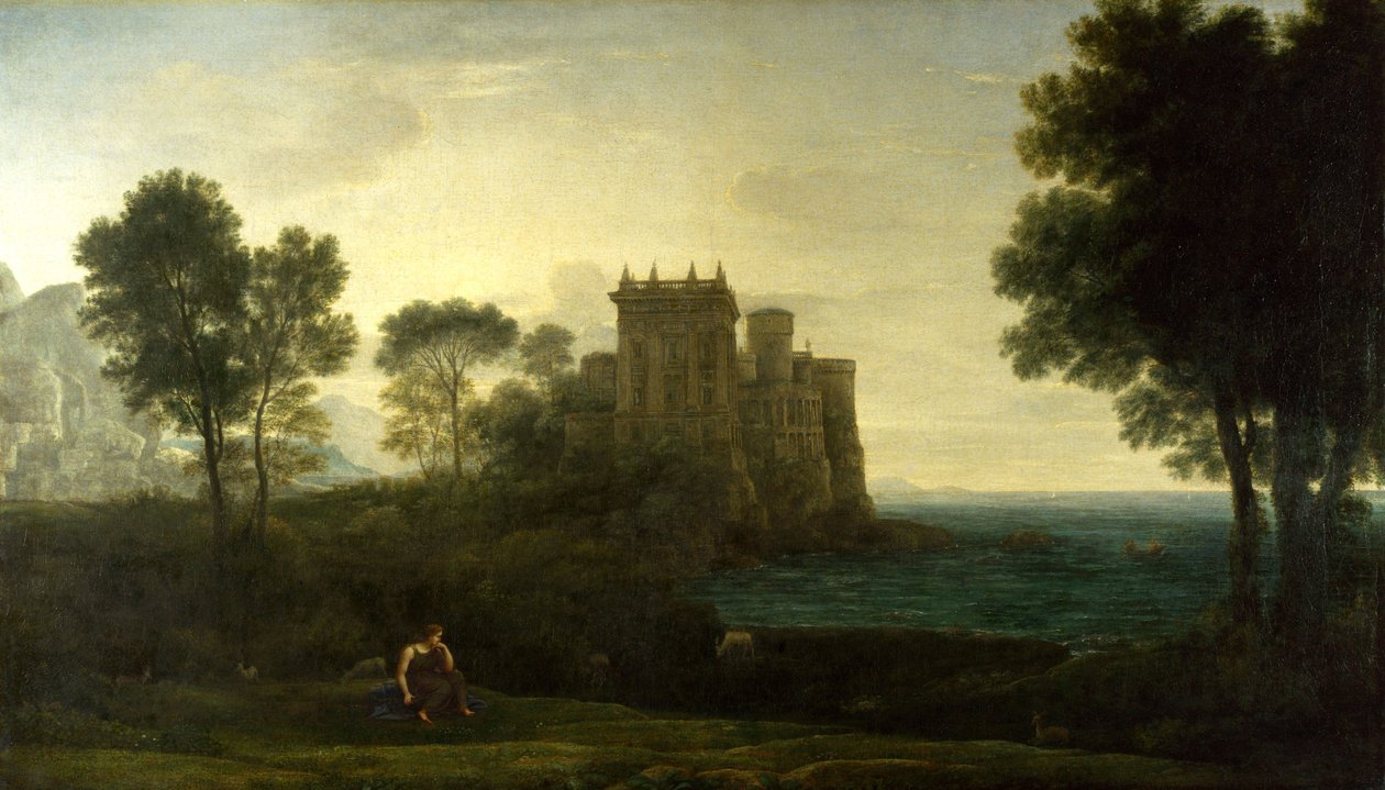 ""Krajina s Psyché mimo palác Amor nebo začarovaný hrad) Malba Clauda Lorraina (1600-1682) Olej na plátně 1664 Dim 87, 1 x 151,3 cm Národní galerie, Londýn od Claude Lorrain