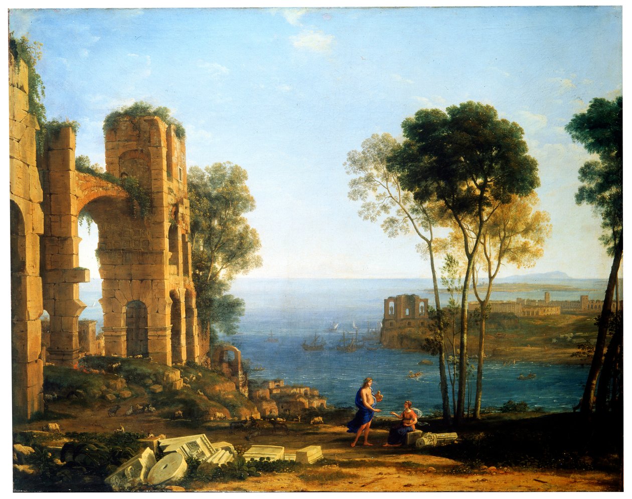 Pohled na pobřeží s Apollónem a kumskou Sibylou, mezi 1645 a 1649. od Claude Lorrain