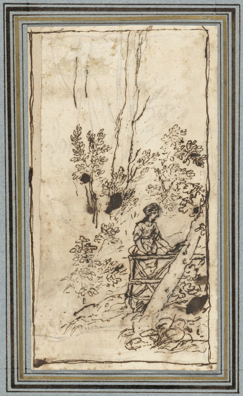 Mladá žena stojící u plotu v lese Studie zvířat z alba zvířat. (název seriálu) od Claude Lorrain