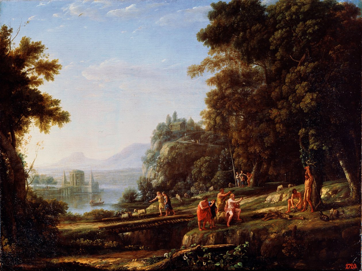 Krajina s Apollónem a Marsyasem, 1639-1640. od Claude Lorrain