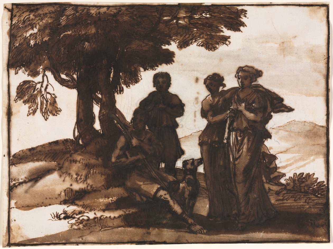 Pastorační scéna s klasickými postavami, c. 1640-1645. od Claude Lorrain