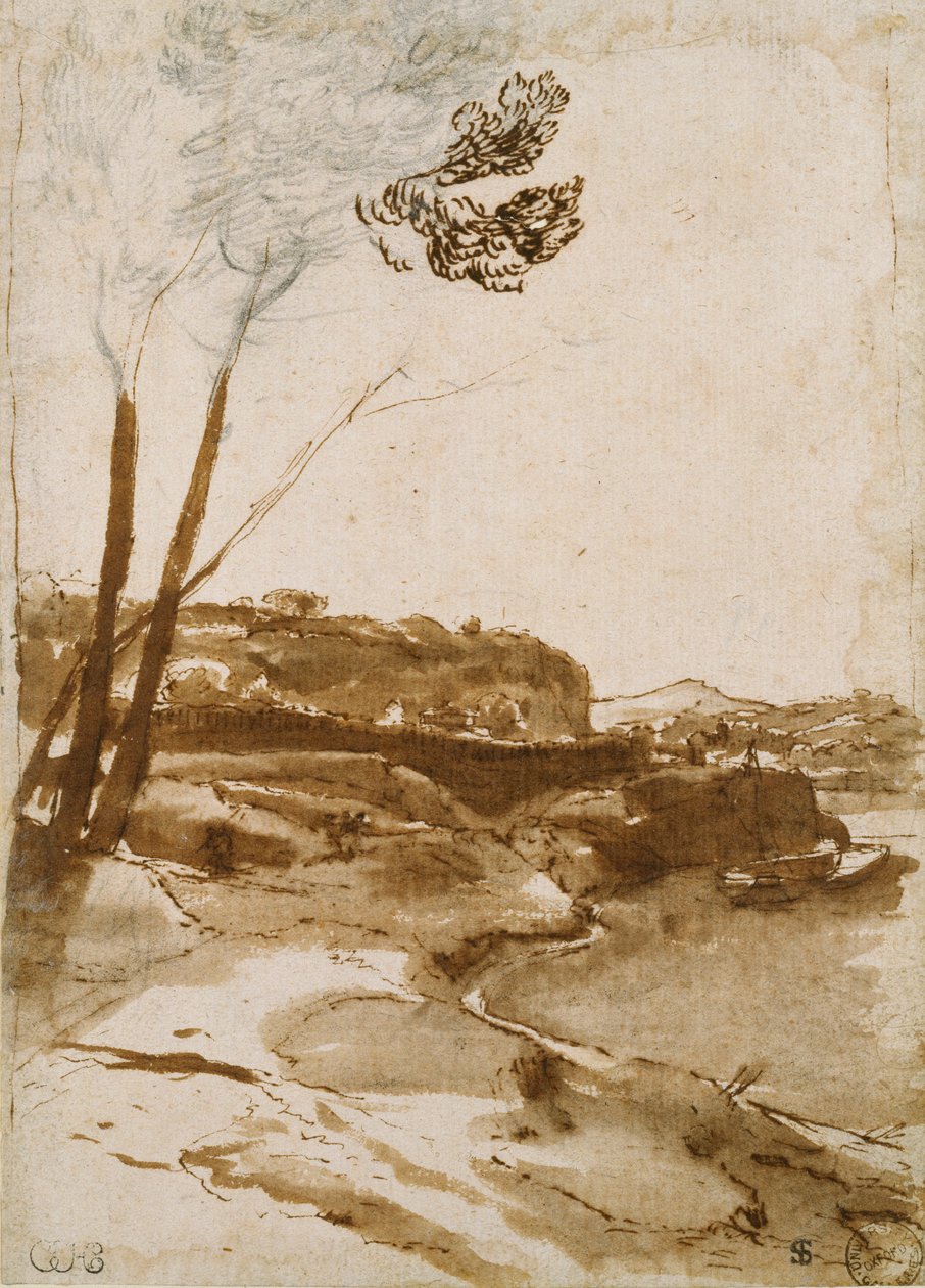 Cesta podél Tibery, c1635-1640 od Claude Lorrain