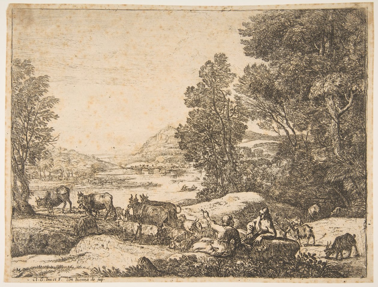Pastýř a pastýřka konverzují v krajině, ca. 1651. od Claude Lorrain