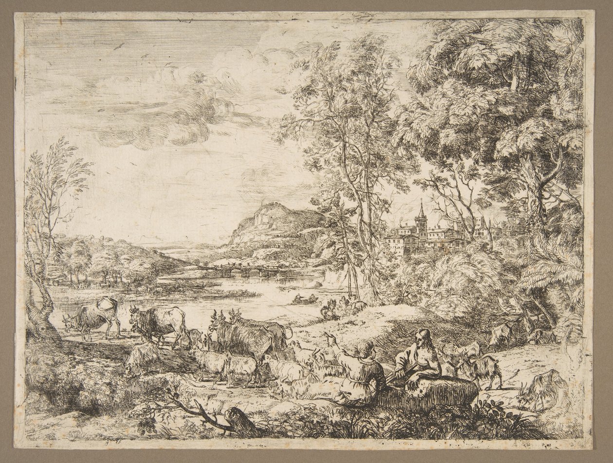 Pastýř a pastýřka konverzují v krajině, ca. 1651. od Claude Lorrain