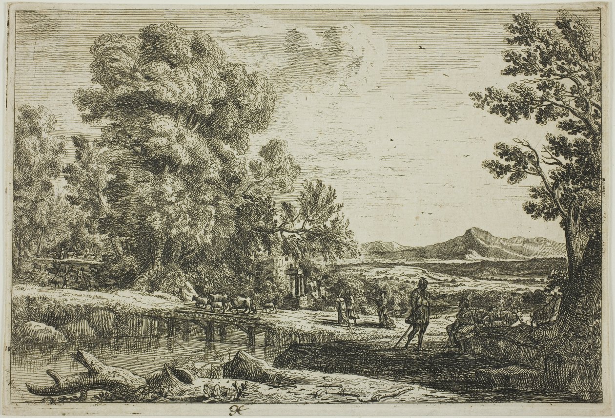 Dřevěný most (Rebecca a Eliezer) od Claude Lorrain