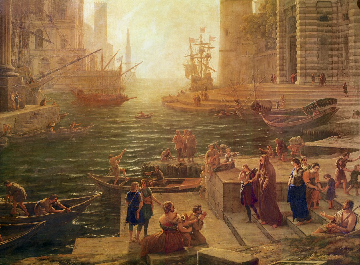Nalodění Svaté říše římské svatého Pavla v Ostii detail spodní části, 1639-40 olej na plátně od Claude Lorrain