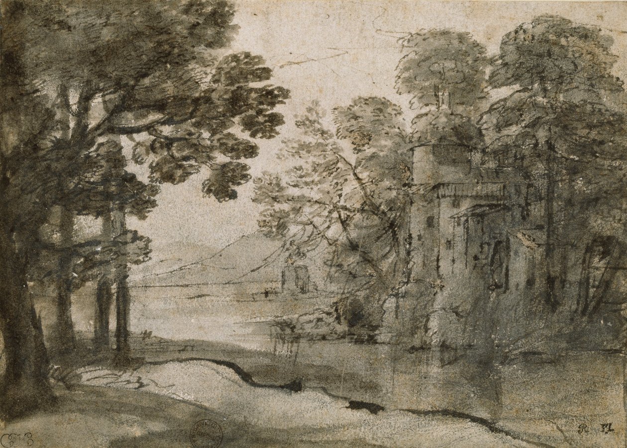 Vodní mlýn mezi stromy, c1635-1638 od Claude Lorrain