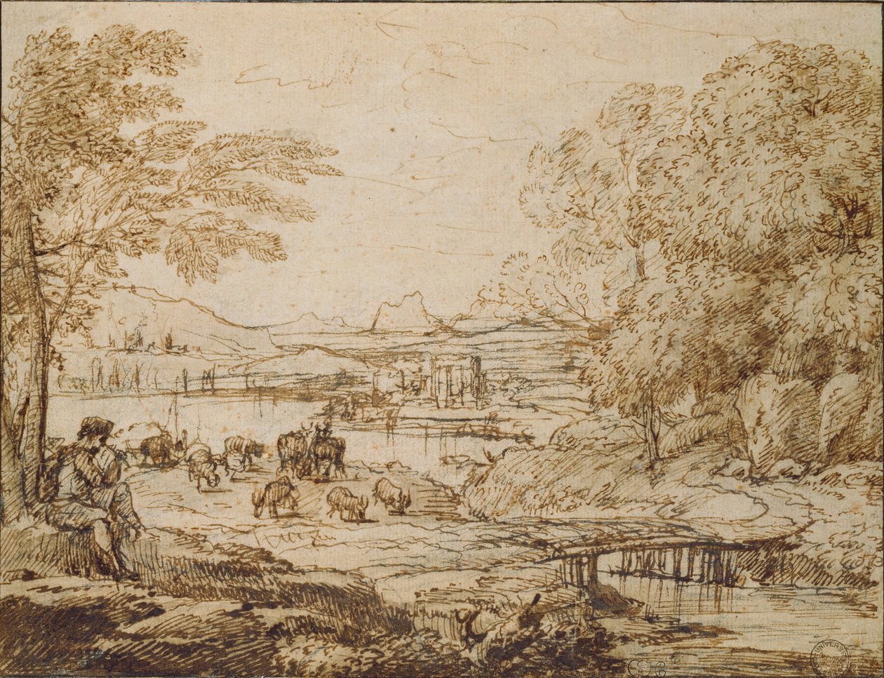 Mládež hrající na dýmku v pastorační krajině, c1640 od Claude Lorrain