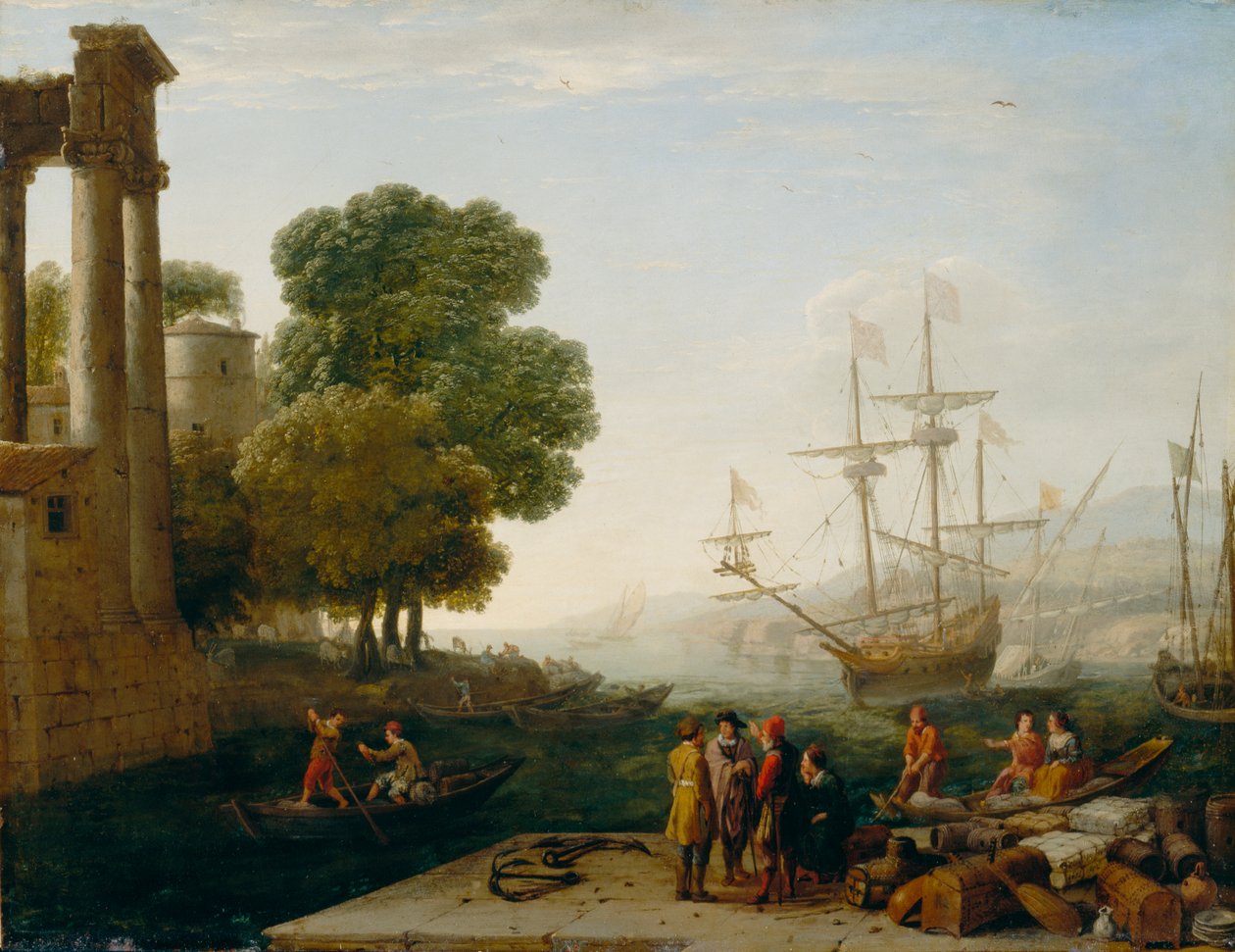 Přístav při západu slunce, 1643 (olej na měděném panelu) od Claude Lorrain