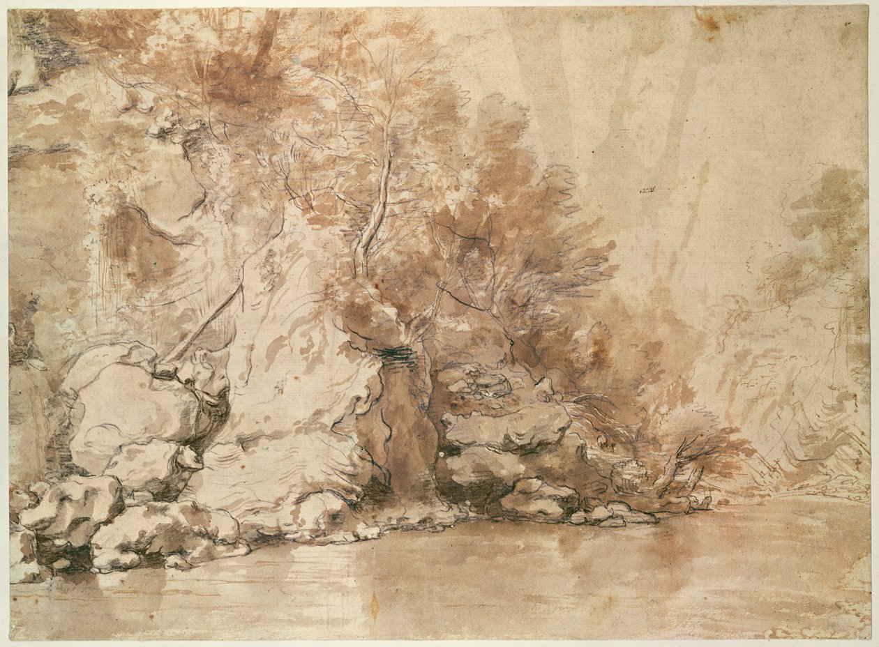 Studie pro krajinu (pero a bistre a mytí na papíře) od Claude Lorrain