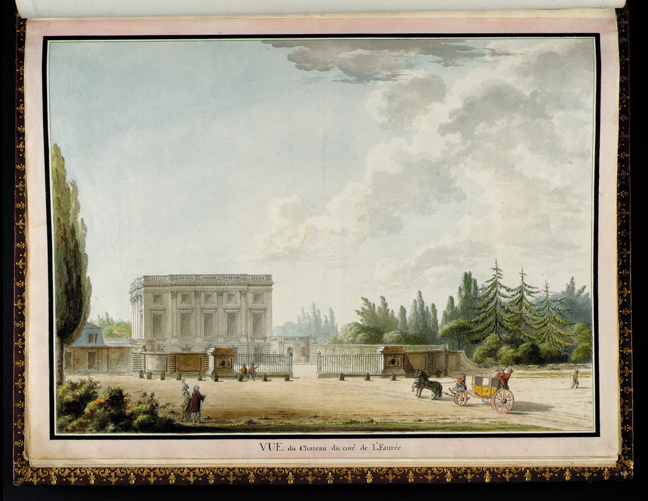 Pohled na hrad ze strany vchodu, z Recueil des Plans du Petit Trianon od Richarda Miqueho (1728-94) od Claude Louis Chatelet