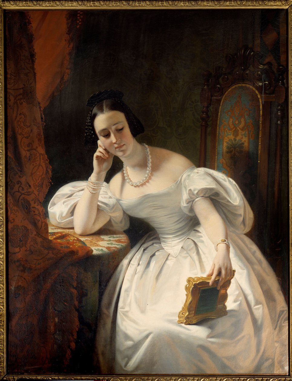 Mladá dívka v zrcadle. Obraz Claude Marie Dubufe (1790-1864) od Claude Marie Dubufe