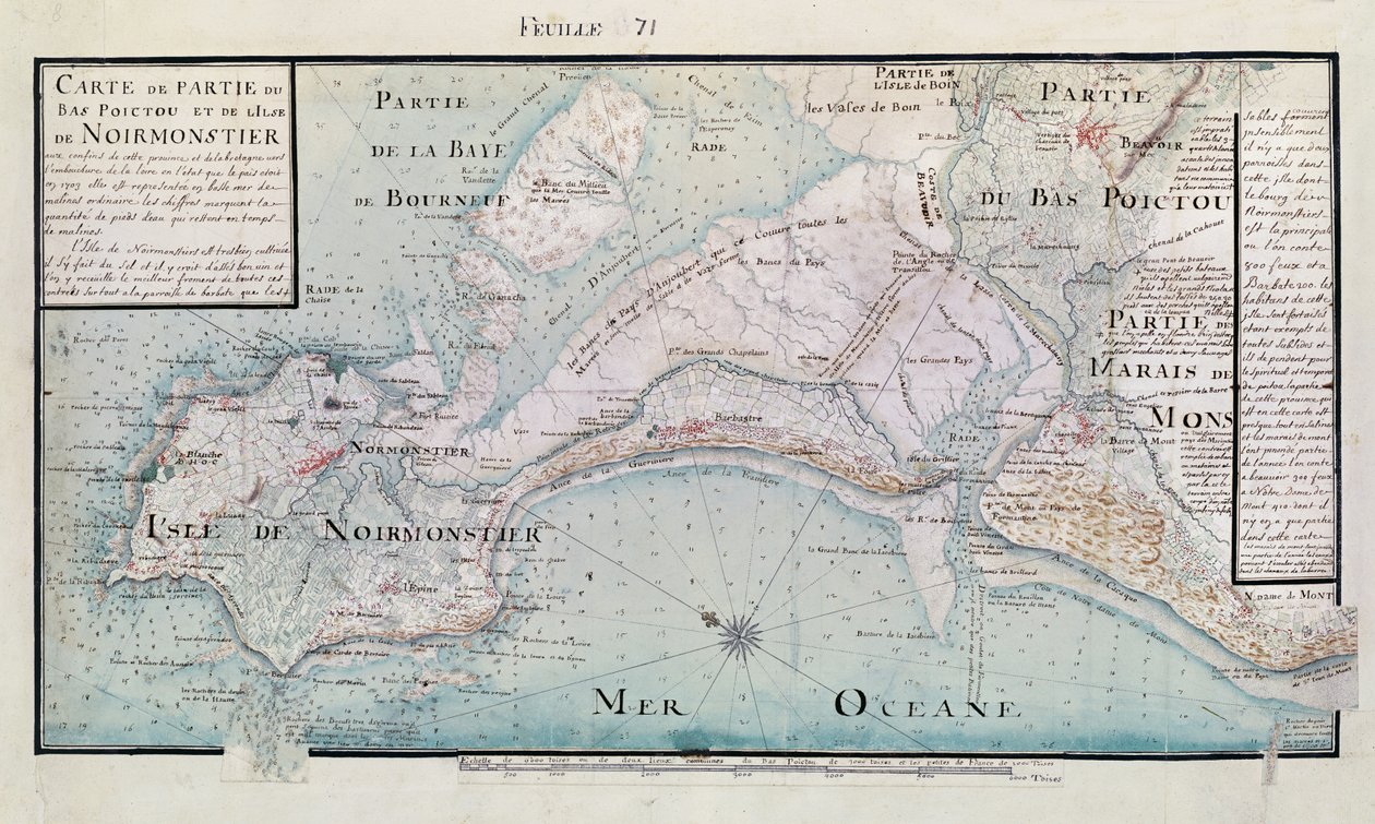 Atlas 131 H.fol 71 Mapa části Bas-Poitou a Ile de Noirmoutier, 1703 (pero, inkoust a wc na papíře) od Claude Masse
