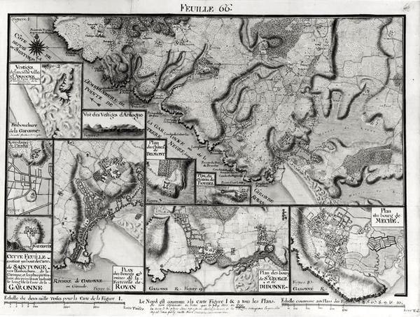 Fol.66 Mapa Saintonge, z Recueil des Plans de Saintonge (pero, inkoust a wc na papíře) od Claude Masse