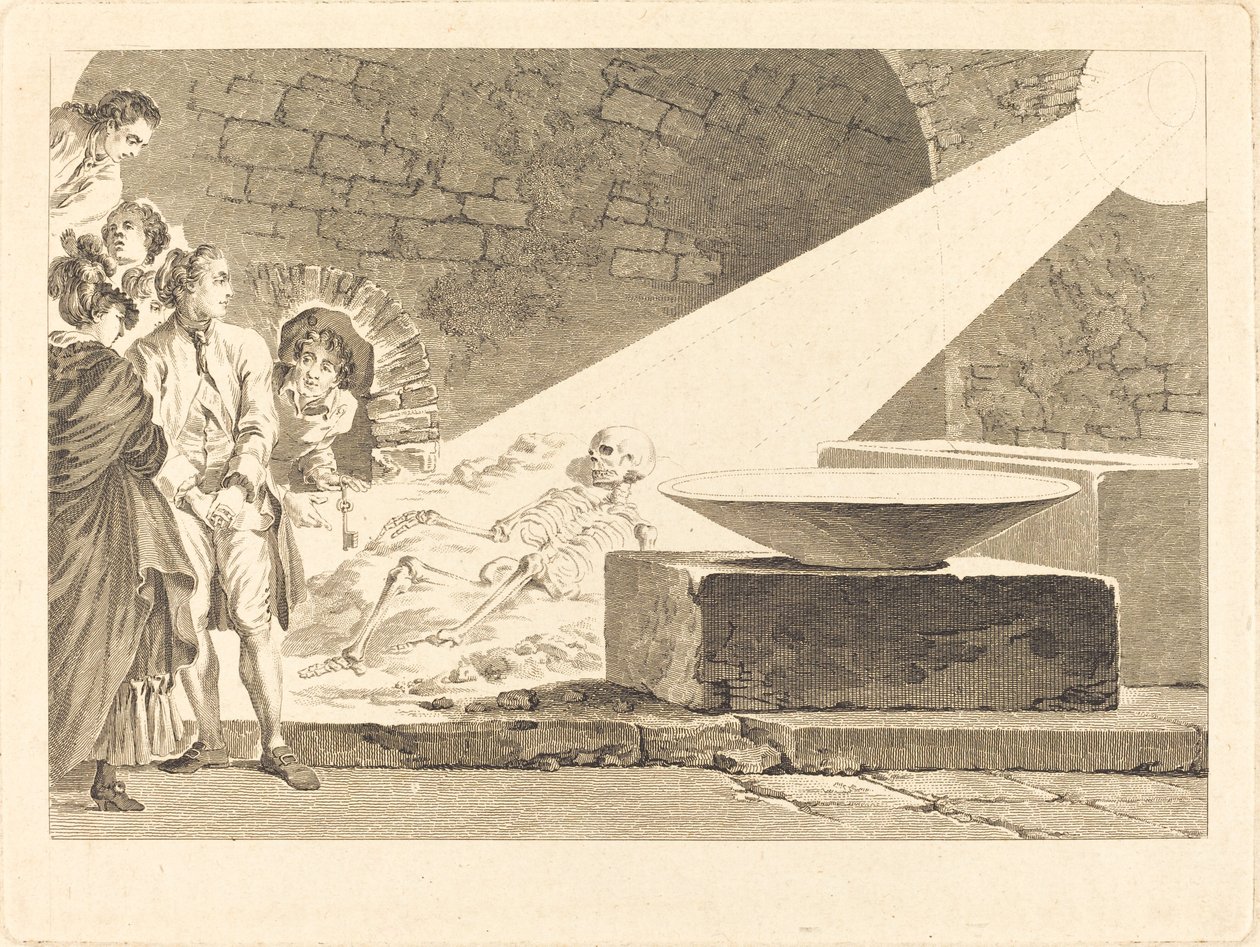 Fragonard a Bergeret se svými manželkami na návštěvě hrobky v Pompejích od Claude Mathieu Fessard after Jean Honoré Fragonard