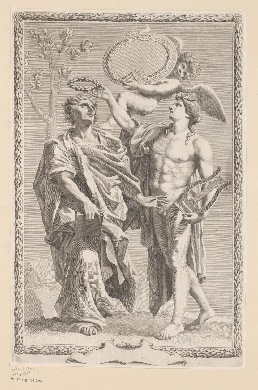 Apollo korunuje Publius Vergilius Maro Název stránky: Publius Virgilius Maro, Opera Publius Virgilius Maronis, 1641 od Claude Mellan