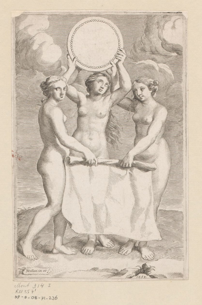Tři Grácie s medailonem Titulní strana pro: Balthazar de Vias, Charitum libri tres, 1660 od Claude Mellan