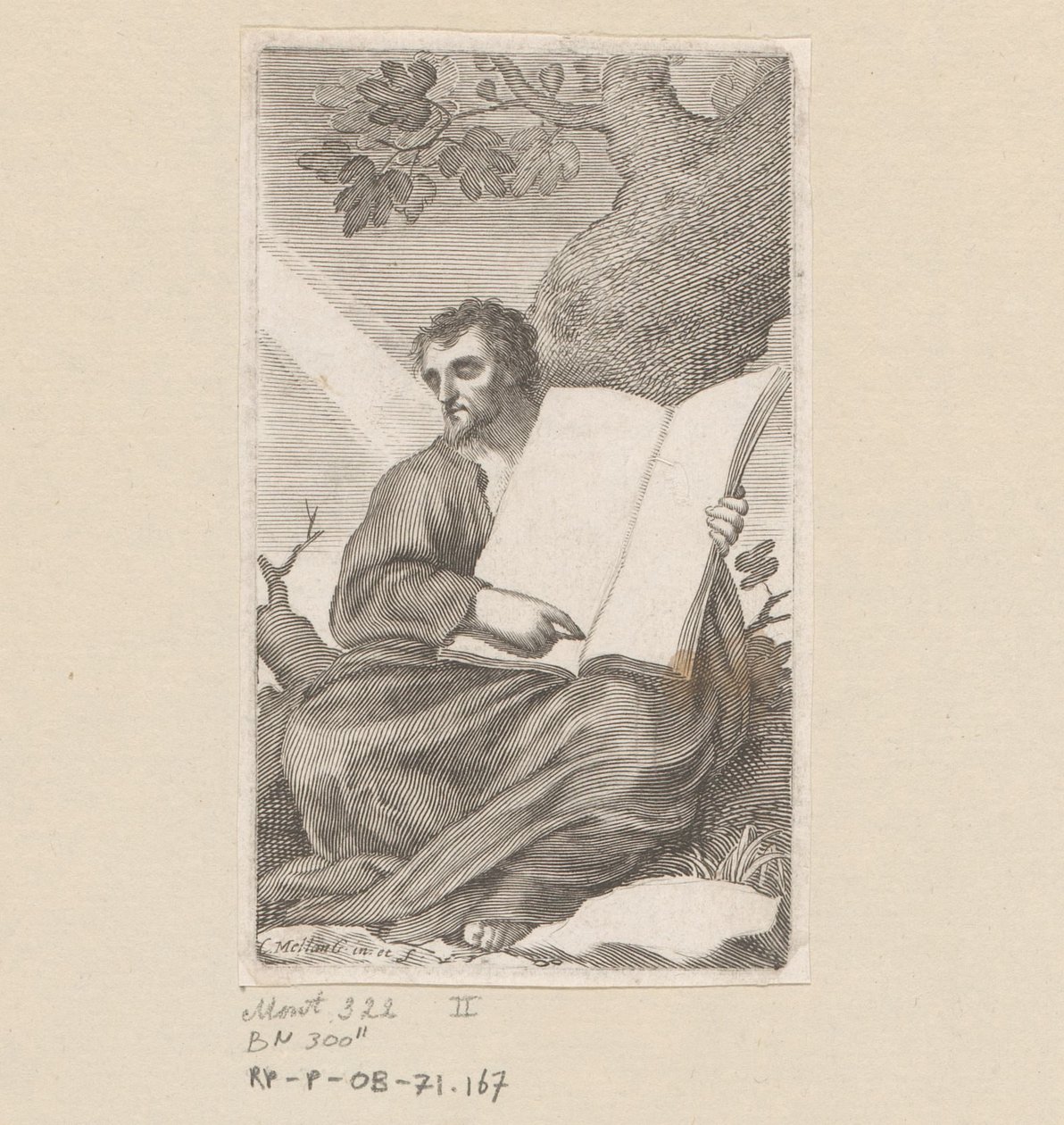 Svatý Augustin sedící u paty stromu Titulní strana pro: Les Confessions de Saint Augustin, 1639 od Claude Mellan