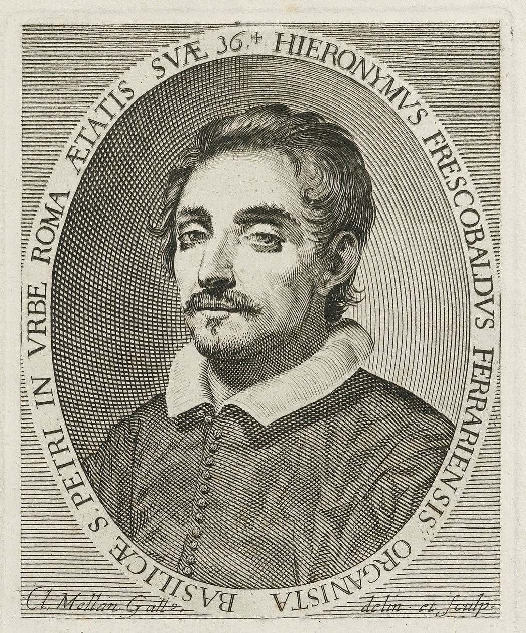 Portrét skladatele Girolama Frescobaldiho 1583-1643, 1634 od Claude Mellan