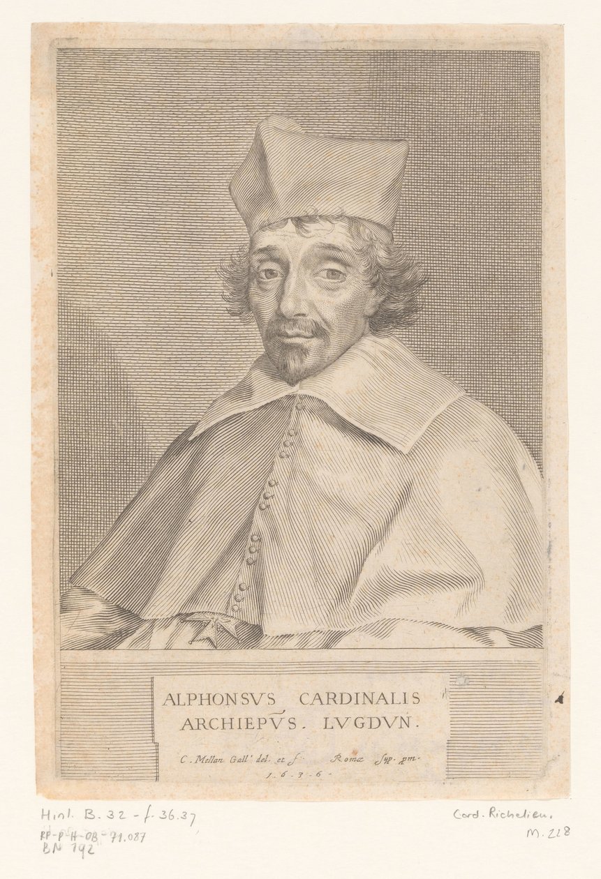 Portrét Alphonse Louis du Plessis de Richelieu, arcibiskupa z Lyonu od Claude Mellan