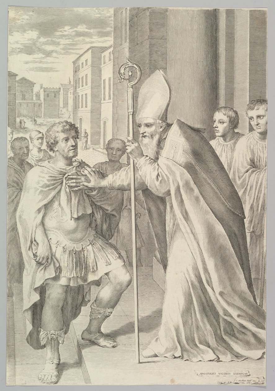 Svatý Ambrož, milánský arcibiskup, odvrácený císař Theodosius, 1681. od Claude Mellan