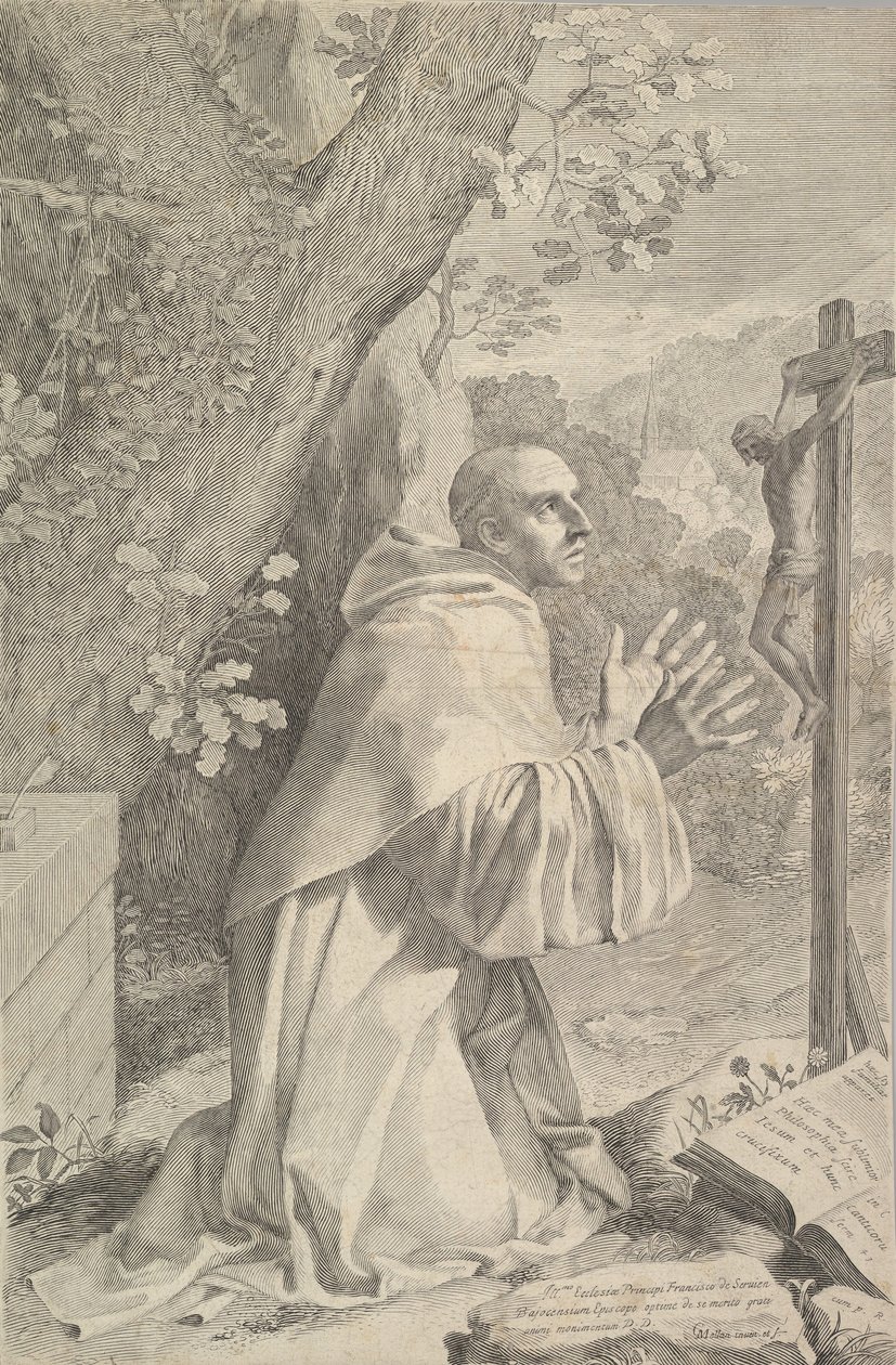 Sv. Bernard klečící před krucifixem, ca. 1655. od Claude Mellan