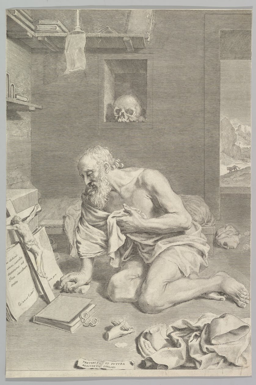 Svatý Jeroným se modlí ve své cele Svatý Jeroným kajícník, 1665. od Claude Mellan