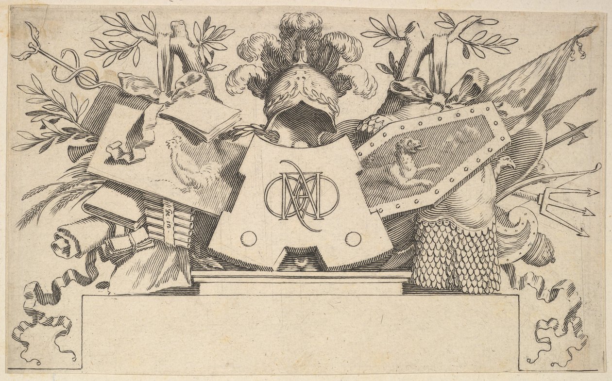 Trofej s monogramem obsahujícím dopisy LEONARDOSOVÉ, 1651. od Claude Mellan