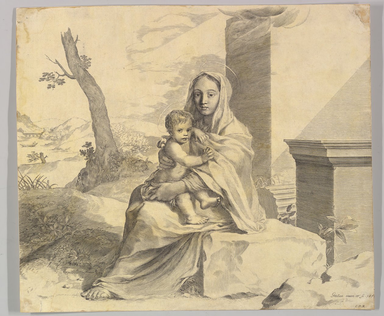Panna a dítě sedící na skále Panna a dítě v ruinách, 1659. od Claude Mellan