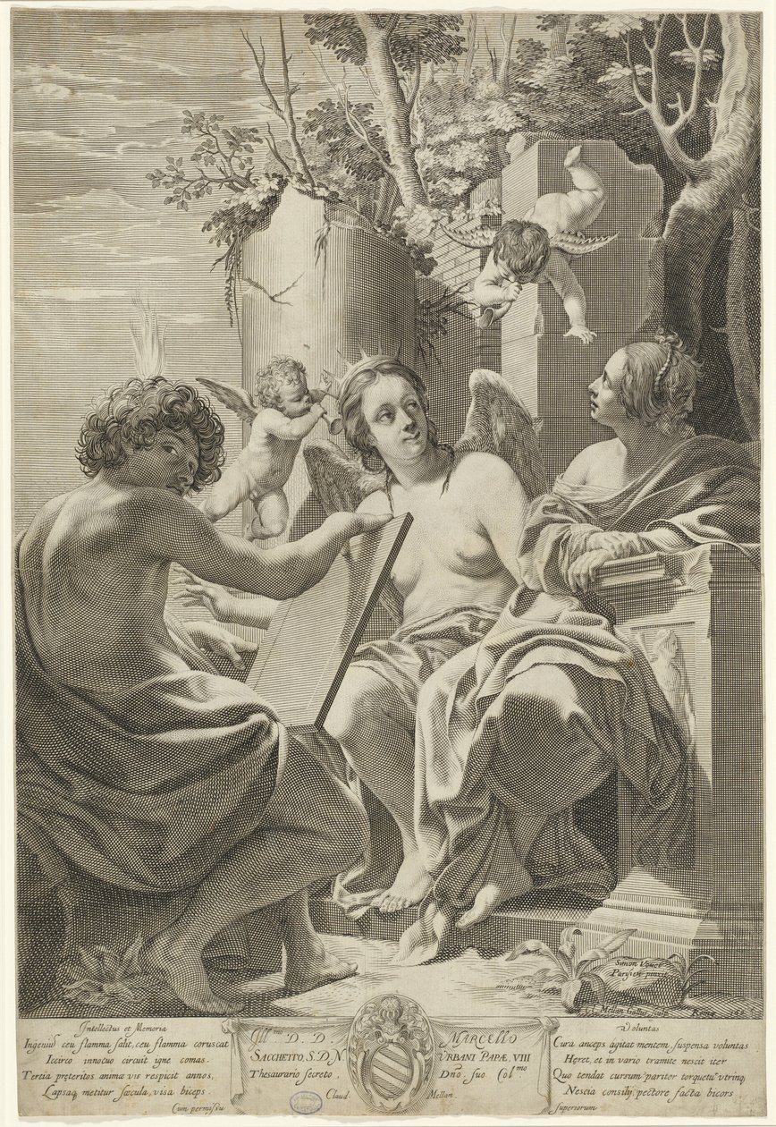 Alegorie intelektu, paměti a vůle od Claude Mellan after Simon Vouet
