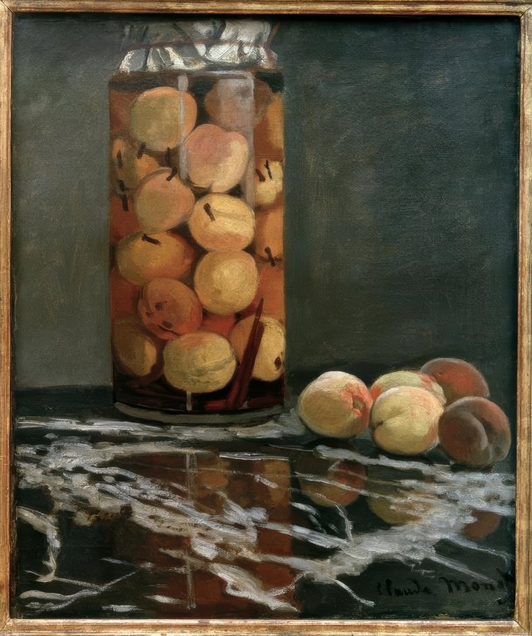 Sklenice broskví od Claude Monet