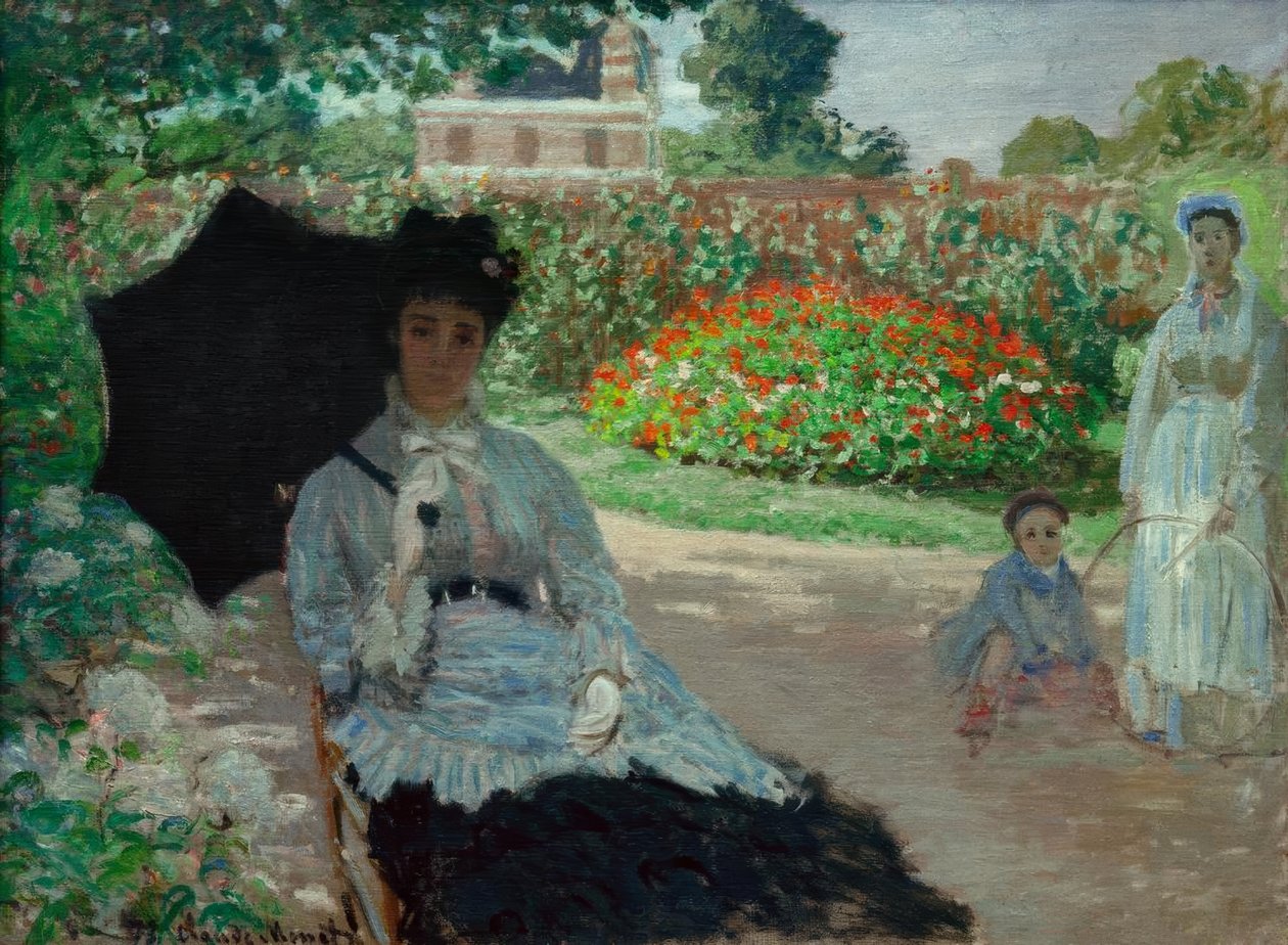 Camille v zahradě, s Jean a jeho služebnou od Claude Monet