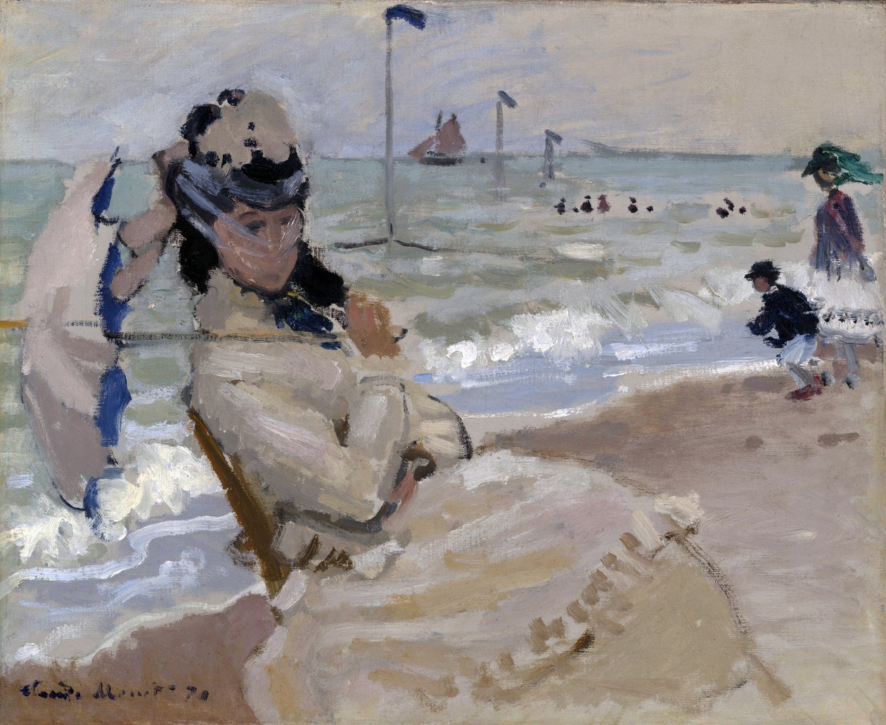 Camille na pláži v Trouville od Claude Monet