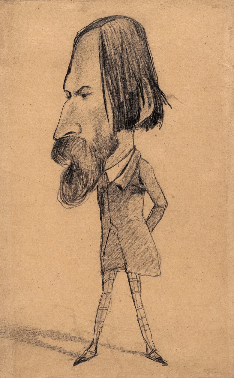 Karikatura Augusta Vacquerieho, kolem roku 1859 (grafit s výmazem na tříslovém tkaném papíru) od Claude Monet
