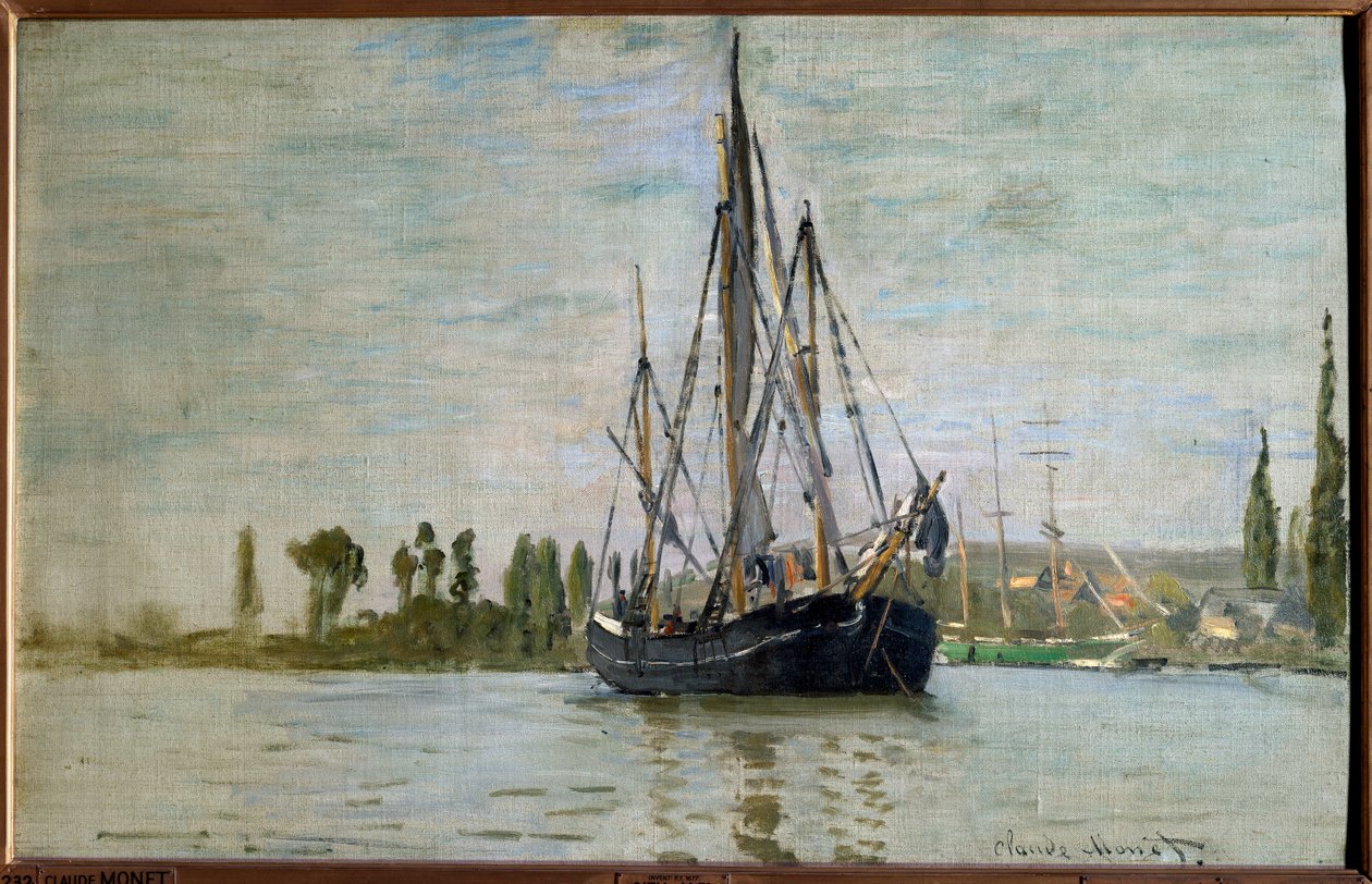 Chasse maree (Chasse-Maree) na kotvě u Rouenu, Malba Clauda Moneta (1840-1926) 1871 Sun. 0,48x0,75 m Paříž, musee d